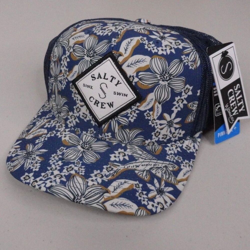 Salty‎ Crew Hat Cap Womens Snapback Trucker Blue Floral UPF Surf Swim Beach NWT